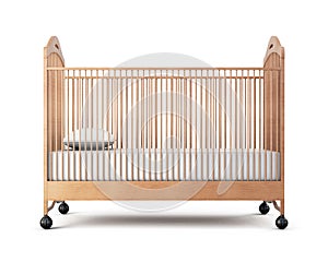 Wooden cot on a white background. 3d rendering