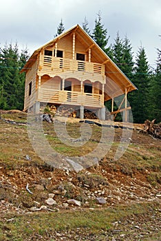 Wooden cottage in construction