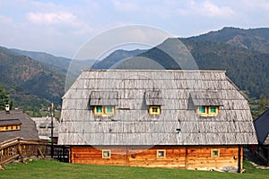 Wooden cottage on mountain