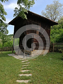 Wooden cottage Serbian traditional house photo