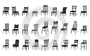 Wooden couches and chairs. Chairs silhouettes vector illustration. Set of furniture for a living room or office. Sofa