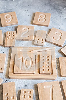 Wooden counting and writing trays - learning resource for educating littles on number writing, fine motor skills, hand eye