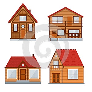 Wooden Country House or Home Set. Vector