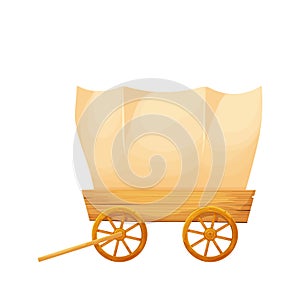 Wooden covered wagon, retro rural transport in cartoon style isolated on white background stock vector illustration. Wild west