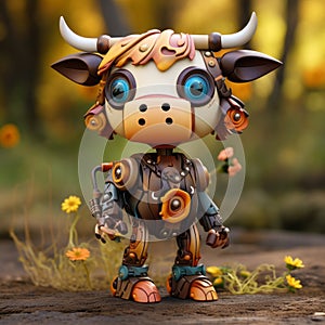 Wooden Cow Figure: High Quality, Detailed Face, Bright Colors