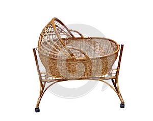 Wooden cradle for kids from willow branches on white background