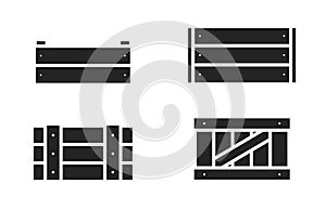 wooden crate box icon set. parcel and container for harvest. agriculture and farming symbols. isolated vector images