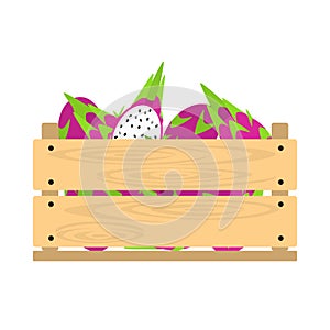 Wooden crate with dragon fruit