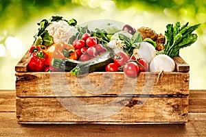 Wooden crate of farm fresh vegetables