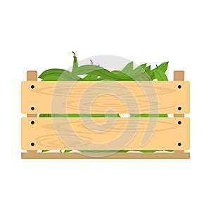 Wooden crate with green beans