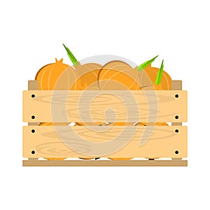 Wooden crate with onions