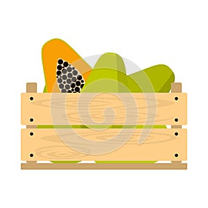 Wooden crate with papaya