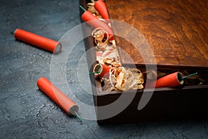 Wooden crate with red dynamite sticks