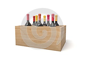 Wooden crate with six bottles of wine