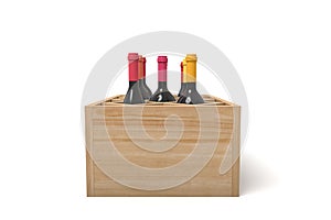 Wooden crate with six bottles of wine