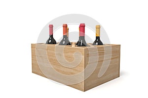Wooden crate with six bottles of wine