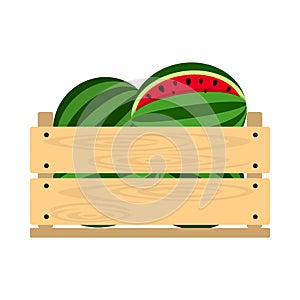 Wooden crate with watermelon