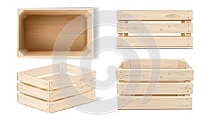 Wooden crate. Wood fruit box, 3d pallet or empty old case for vegetable farm market. Warehouse storage equipment, render