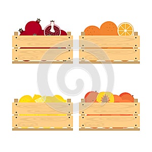 Wooden crates with fruits