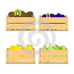 Wooden crates with fruits