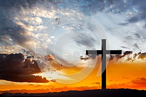 Wooden cross against sky background   ,