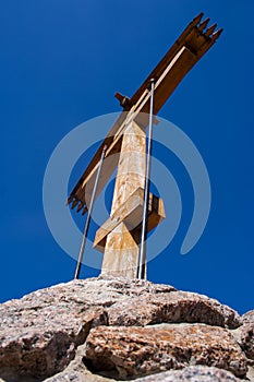 Wooden cross and a beautiful blue sky