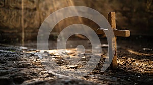 Wooden Cross on Dirt Field