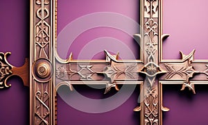 a wooden cross on a purple background photo