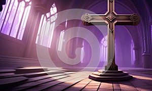 a wooden cross on a purple background photo