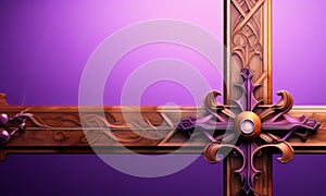 a wooden cross on a purple background photo