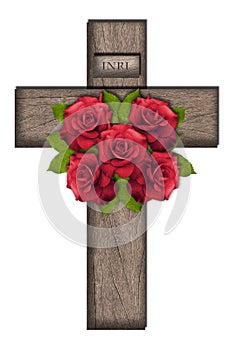 Wooden cross with roses