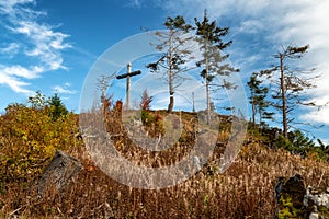 Wooden cross on top of the hill Pravnac in Slovakia