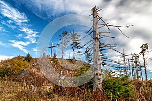 Wooden cross on top of the hill Pravnac in Slovakia