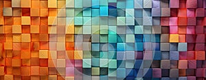 Wooden cube arrangement colorful rainbow pattern decorates panel. Generated AI