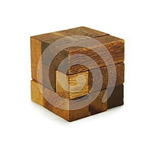 Wooden cube puzzle isolated