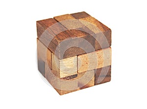 Wooden cube puzzle isolated
