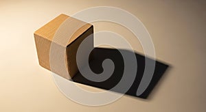 A wooden cube rests on a