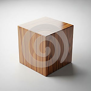 A wooden cube with a smooth polished surface and visible grain patterns