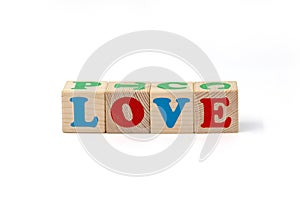 Wooden cubes for children, lined with the word \