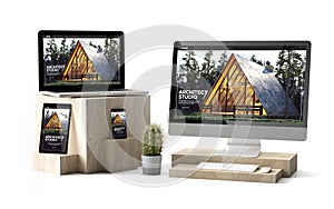 wooden cubes devices isolated architect responsive website