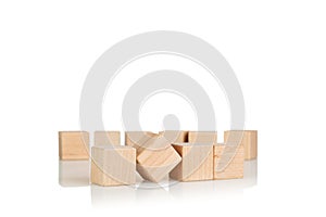 wooden cubes four 4 pieces on isolate white background