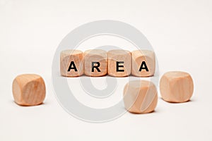 Wooden cubes with letters. the word area is displayed, abstract illustration