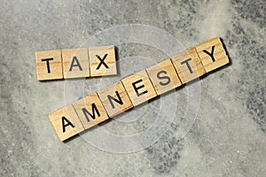 Wooden cubes with TAX AMNESTY letters photo