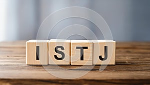 Wooden cubes with text ISTJ. Introversion, Sensing, Thinking, Judging. Personality type. Close-up