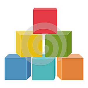 Wooden cubes for tower construction, color vector isolated illustration