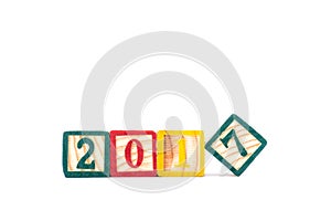 Wooden cubes withnew year 2017 on white background