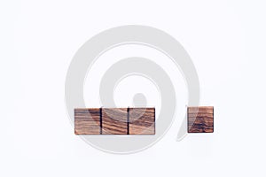 Wooden cubes. ZD blocks made of wood. On a white background. Designer. Empty space