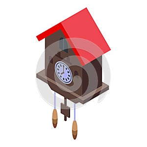 Wooden Cuckoo Clock icon isometric vector. Old pendulum