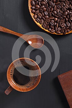 Wooden cup, spoon and saucer