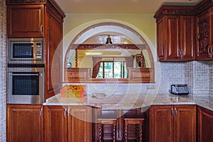 Wooden cupboards in the kitchen